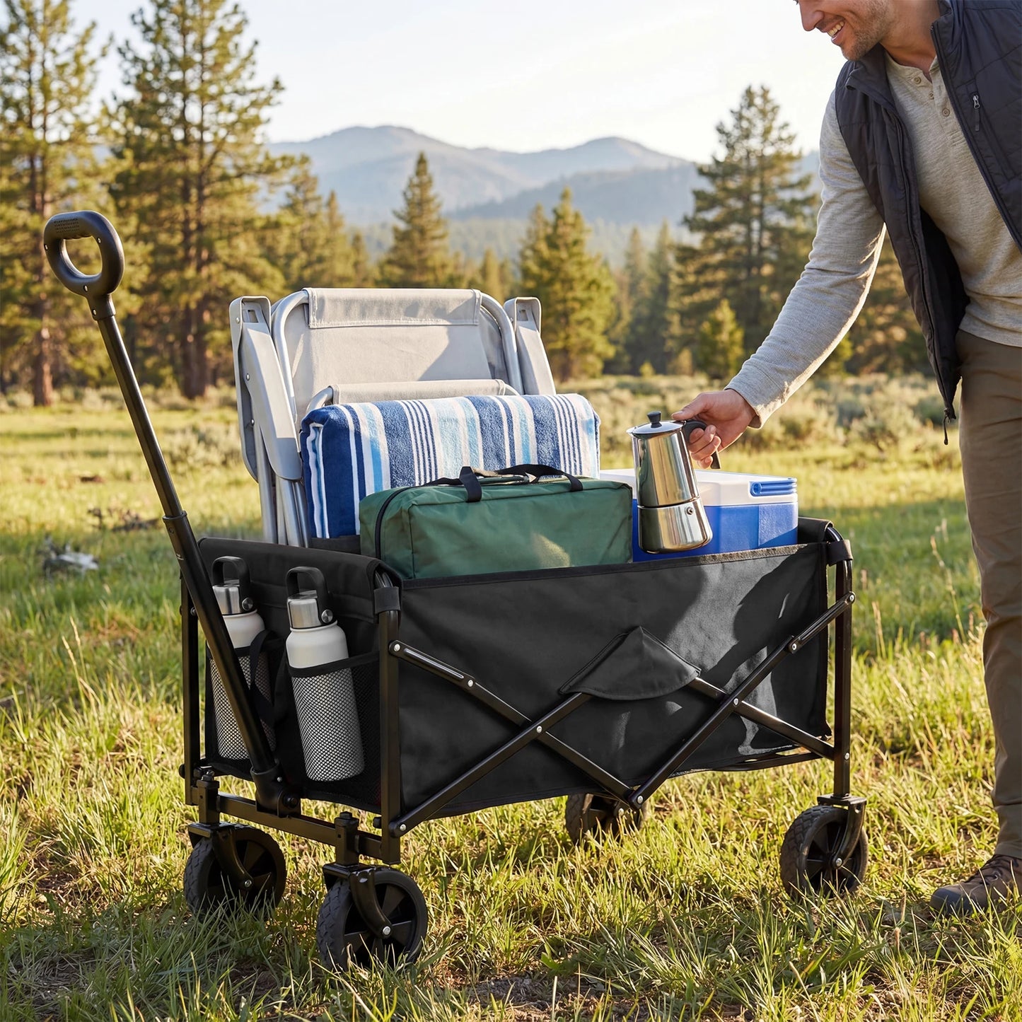 JHK 220 Lb Heavy Duty Collapsible Wagon Cart With Wheels