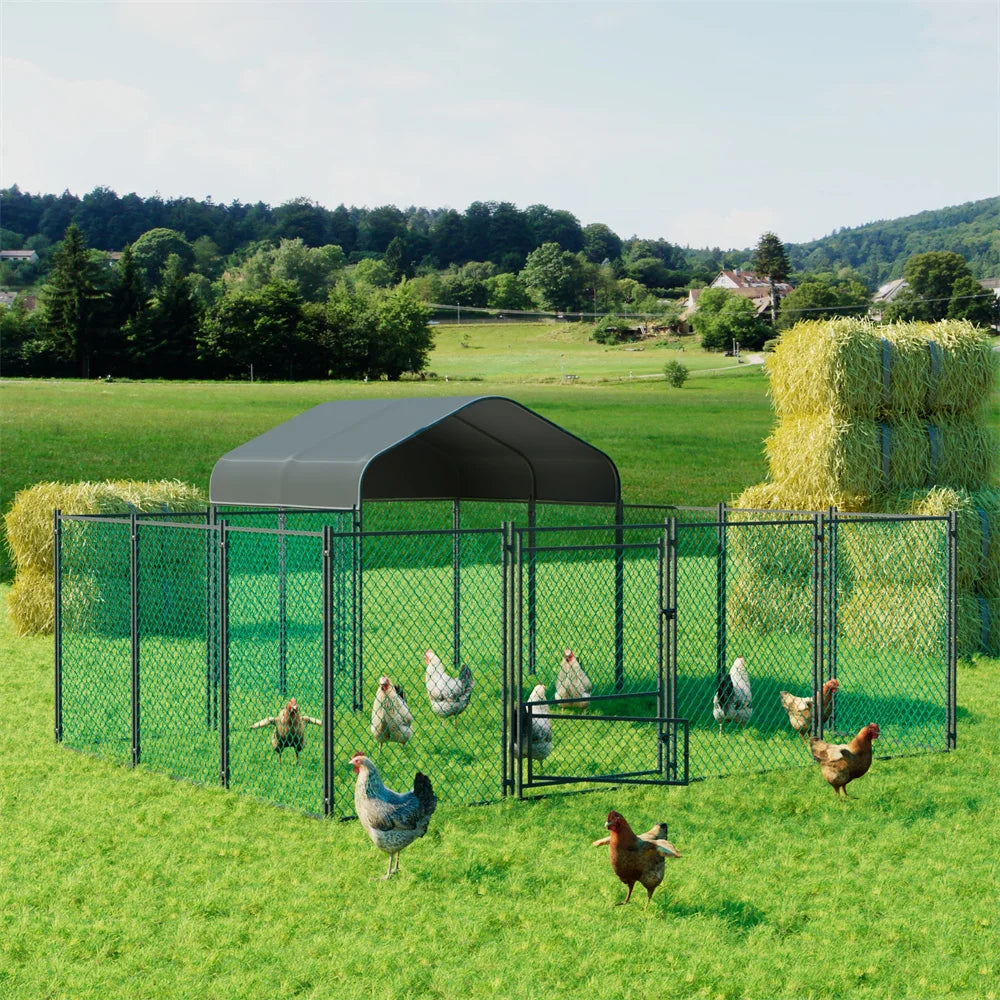 BORWART Walk In Chicken Coop Pen With Waterproof UV Cover Outdoor