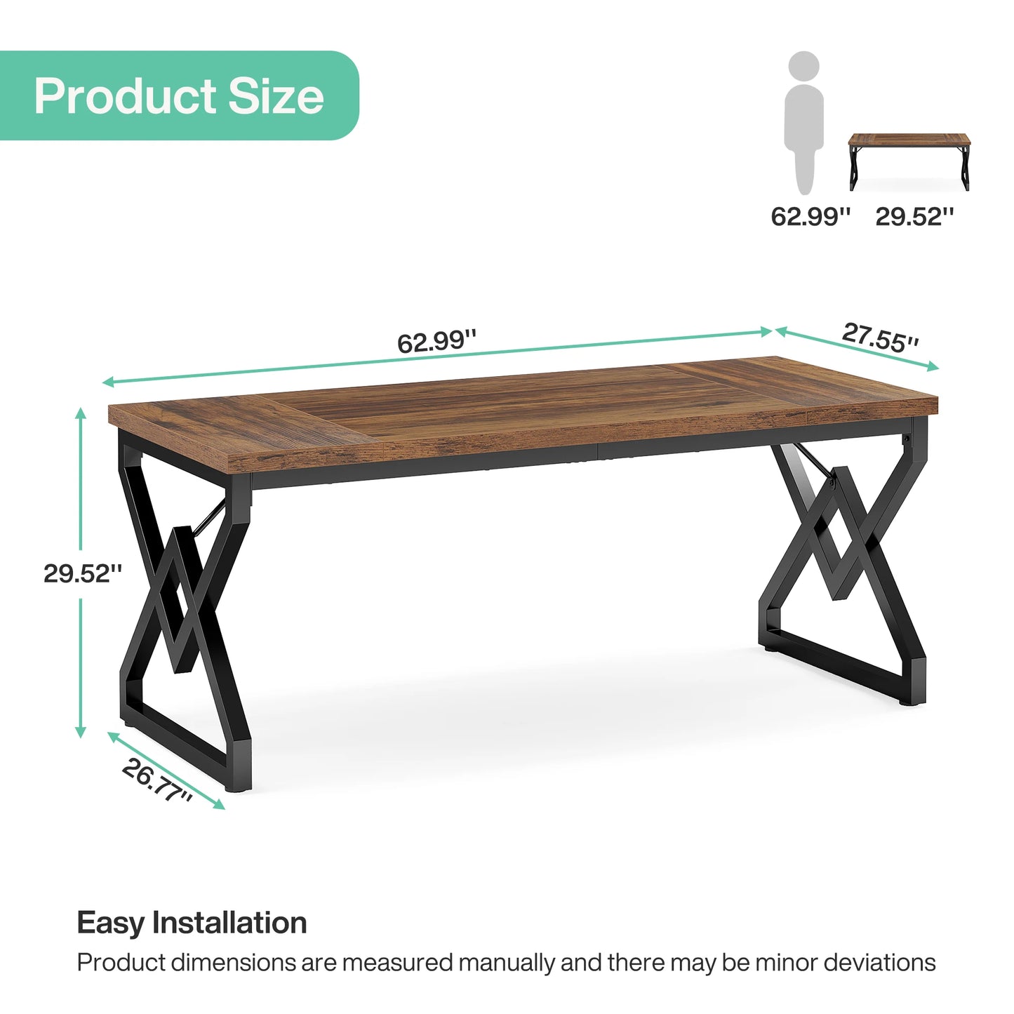 Tribesigns 63" Large Industrial Executive Desk with Extra Thickened Tabletop & Metal Frame, Heavy-Duty Home Office Desk