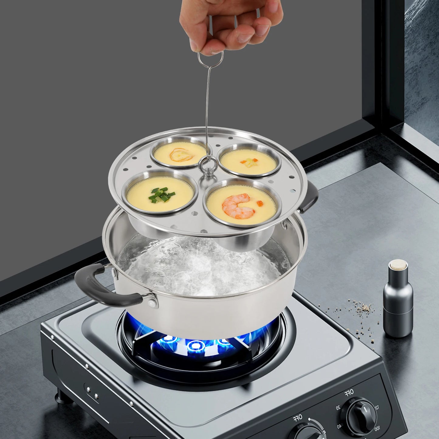 Bymaocar Stainless Steel Egg Steamer Pot With Glass Lid Rack
