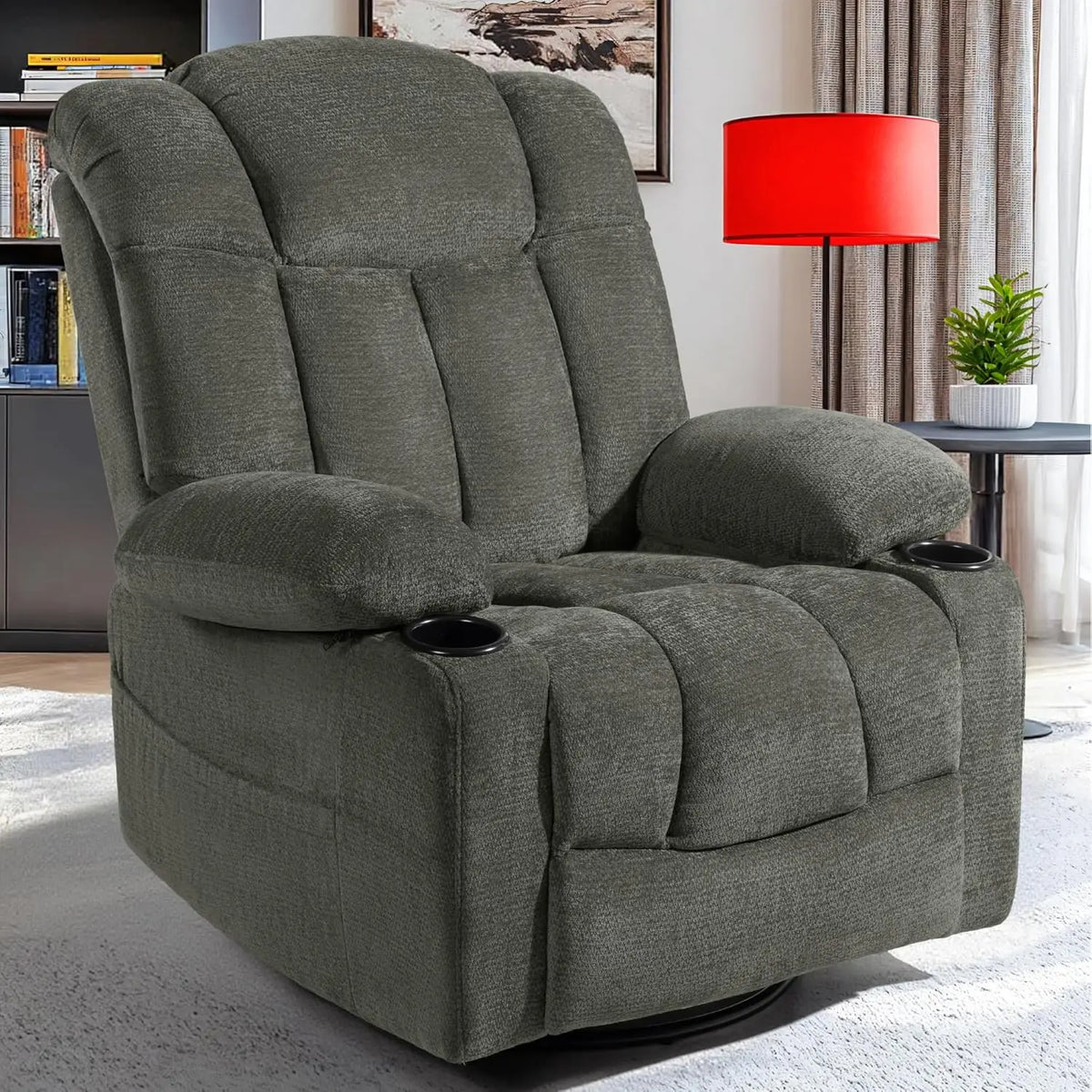 Swivel Rocker Recliner Chair for Adults – Manual Glider Sofa with Massage, Heat & Vibration, 360° Rocking , Customized