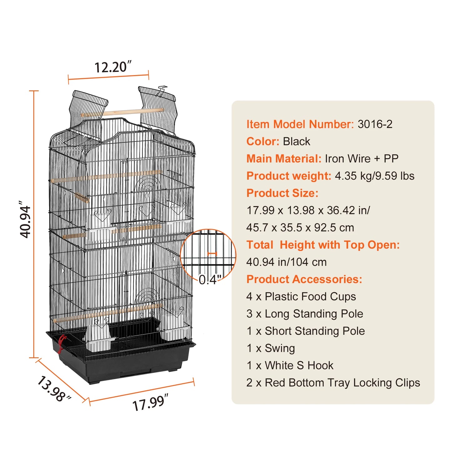 Hanging Bird Cage For Parrots With Swing And Perch