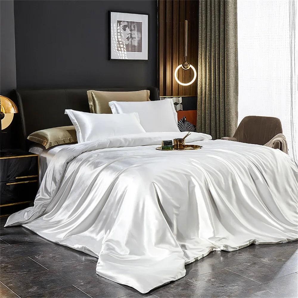 CARA CARLE Solid Silk Bedding Set With Duvet Cover Pillowcases