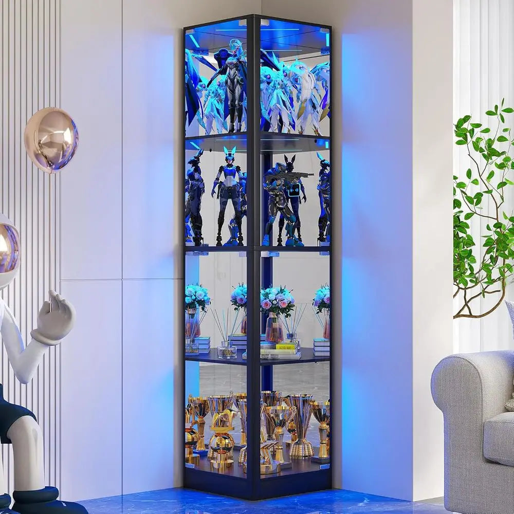 LED Lit Glass Display Cabinet For Collectibles And Decorative Items