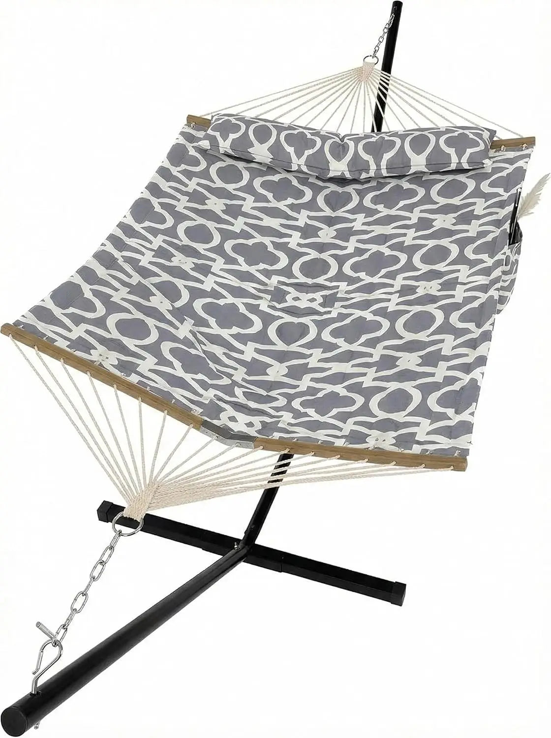 Heavy Duty Double Hammock With Stand Pillow 450lbs Capacity