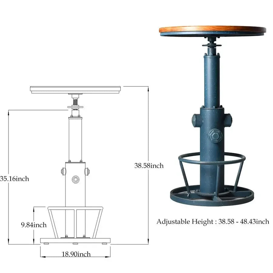 3 Piece Pub Bar Set Retro Round Bar Table and Stools for 2 Height Adjustable Pub Desk and Stools Match Bar Height and Counter B