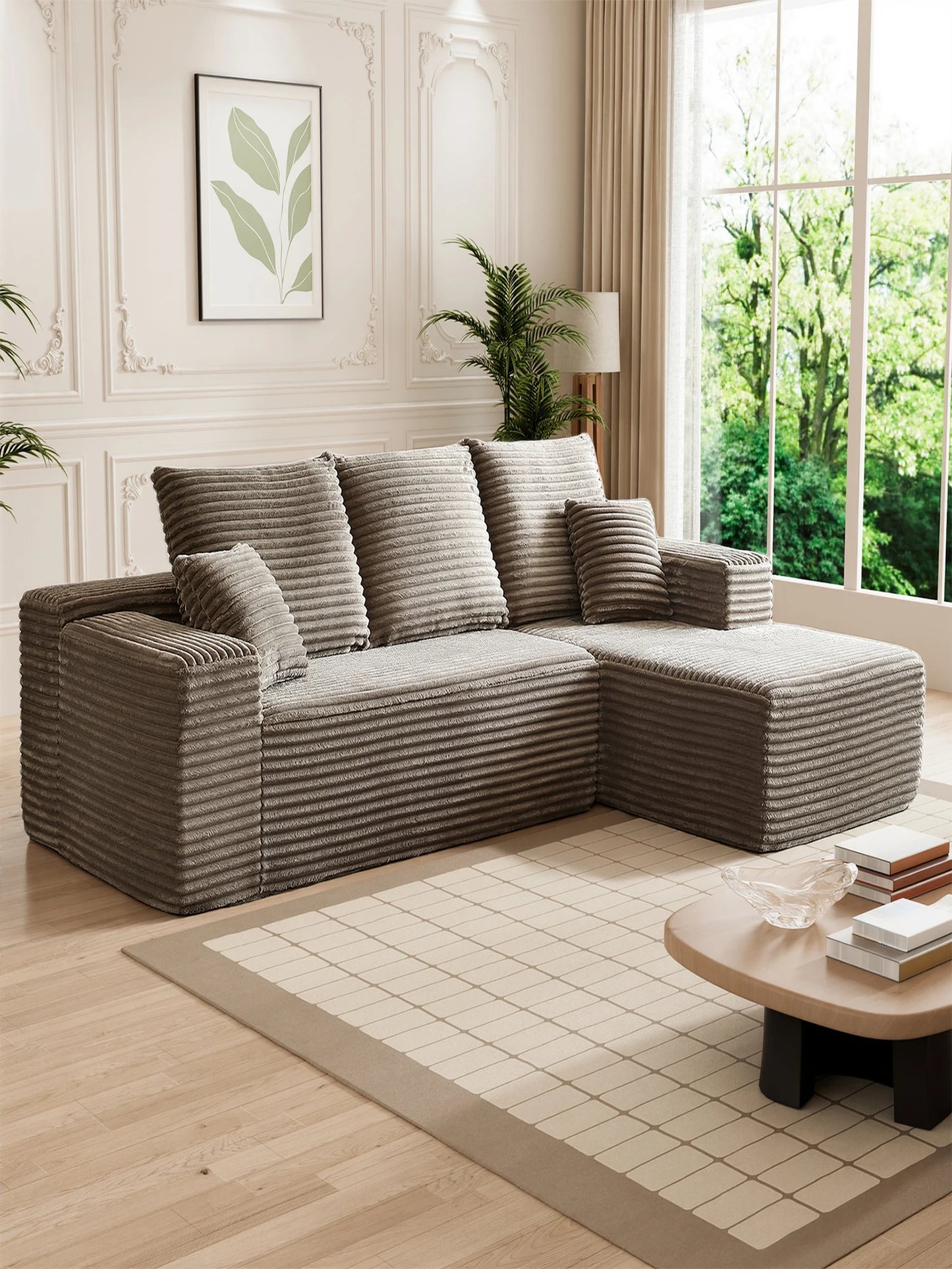 L-Shaped Corduroy Recliner Sofa With Chaise Deep Seat Modular Sectional