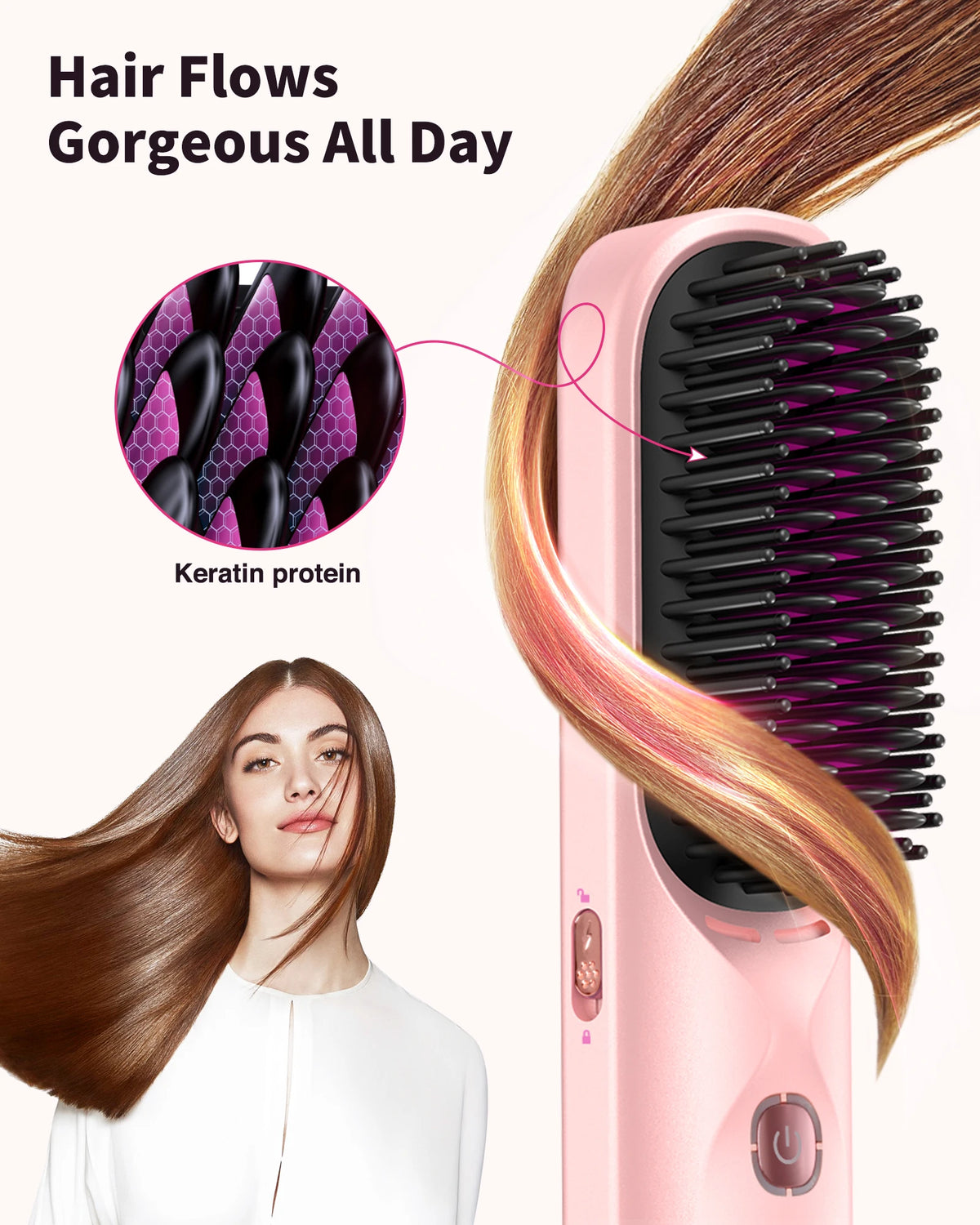 Bopcal Cordless Hair Straightener Comb Brush 10000mAh Portable