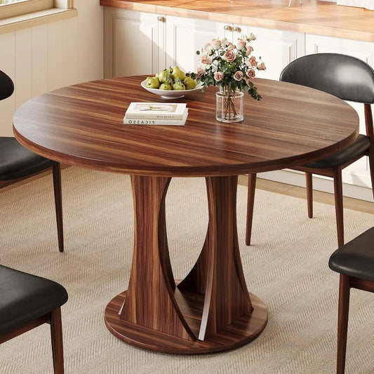 Modern Round Dining Table With Sturdy Double Arc Base