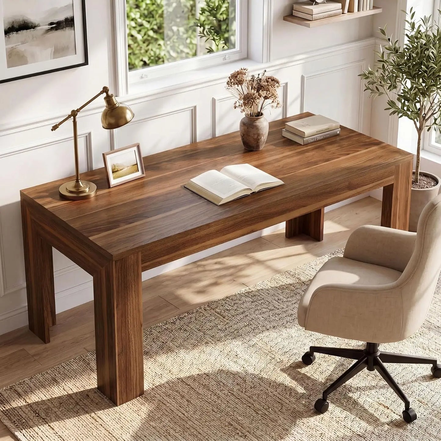 63" Modern Home Office Desk, Long Wooden Computer Desk, Walnut | Large Executive Office Desk for Home Office 31.5", Customized