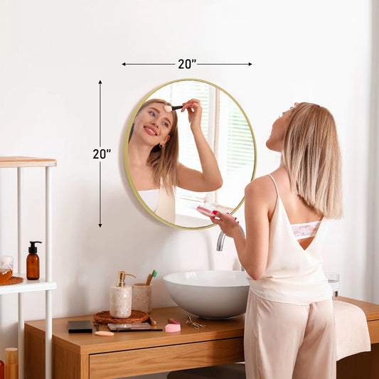 JHK Gold Round Vanity Mirror, Framed Wall Mount, Tempered Glass