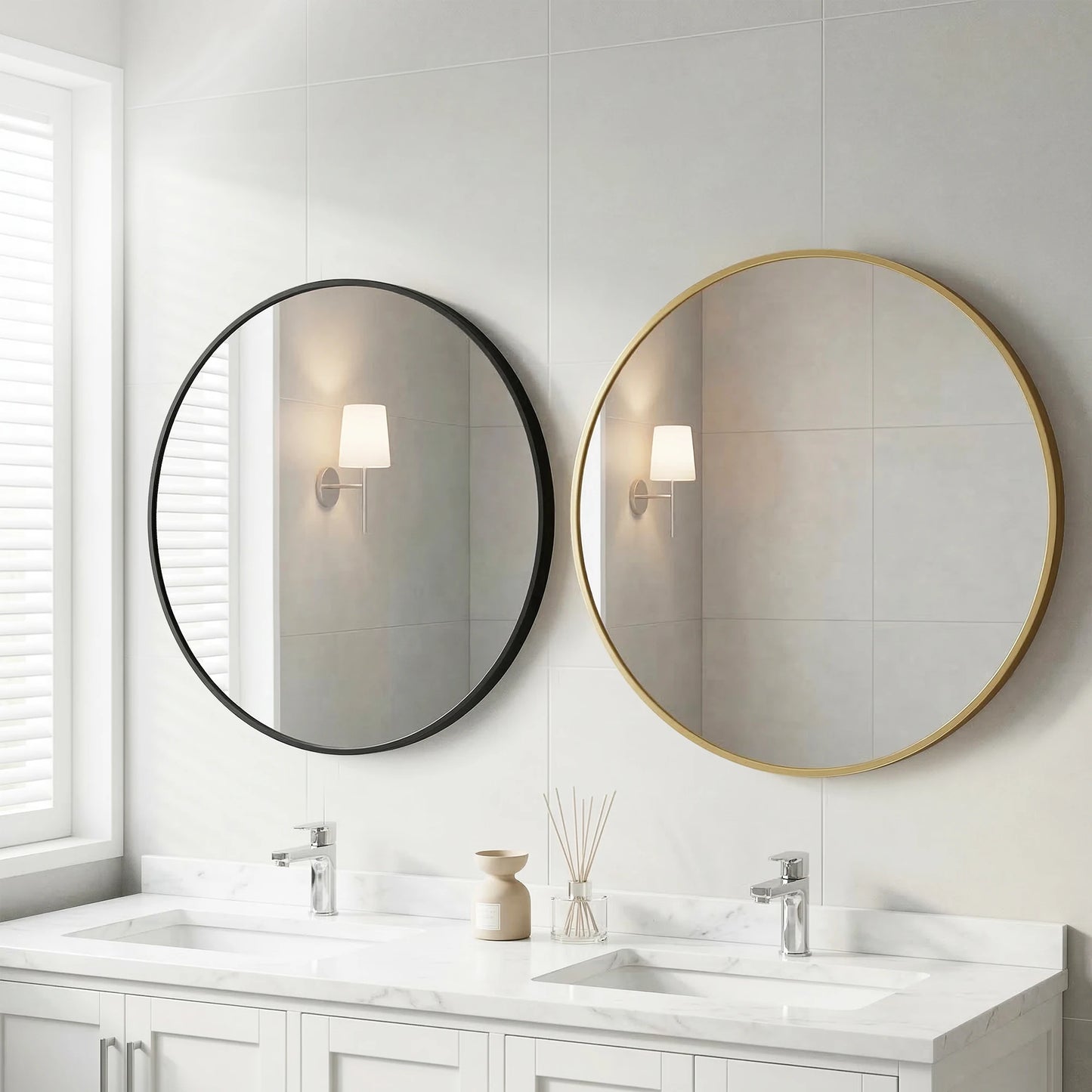 JHK Round Wall Mirror Tempered Glass Waterproof Decorative Room Accent