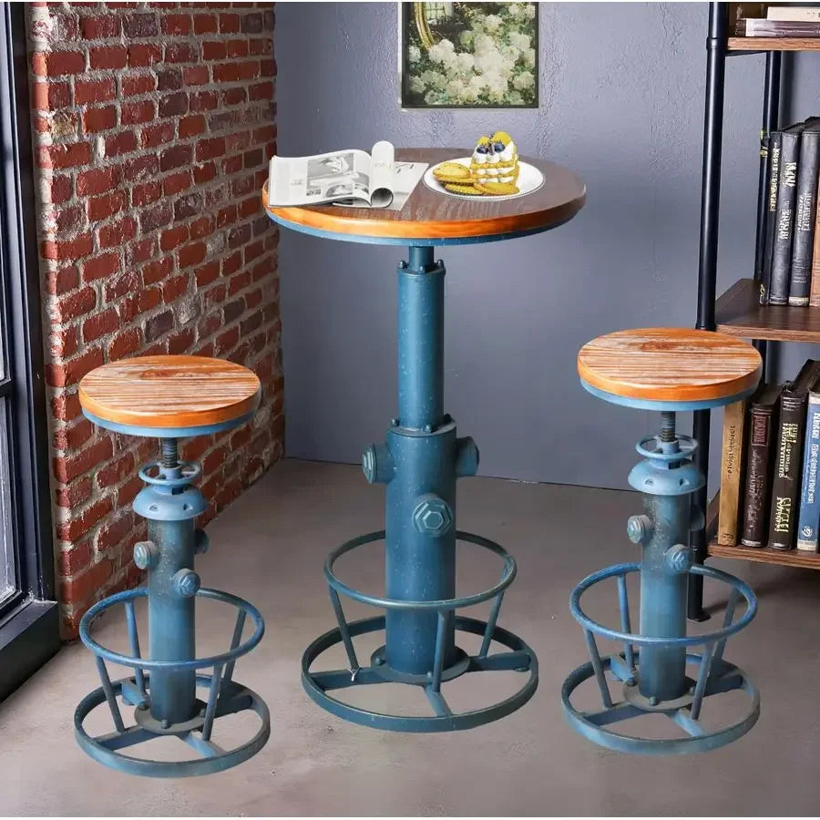 3 Piece Pub Bar Set Retro Round Bar Table and Stools for 2 Height Adjustable Pub Desk and Stools Match Bar Height and Counter B