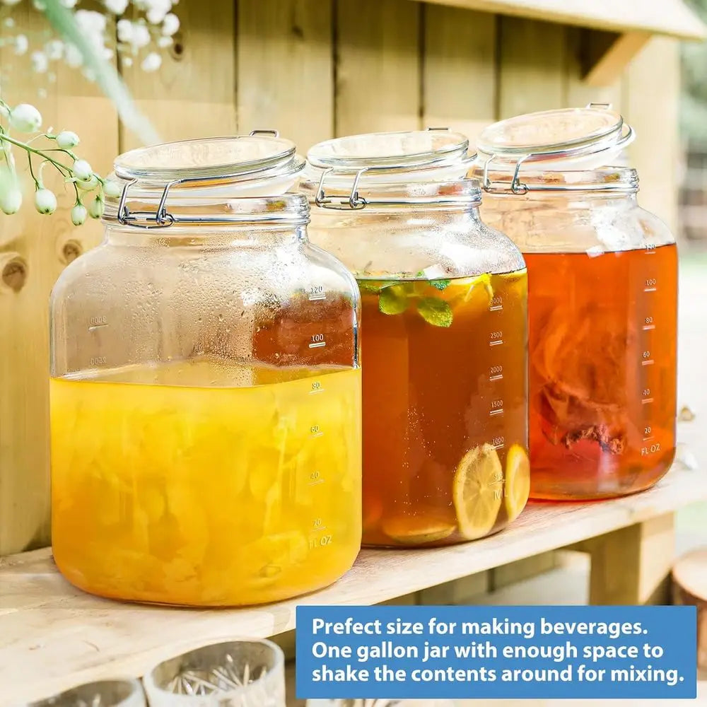 1 Gallon Wide Mouth Glass Jars with Airtight Lids, Large Glass Storage Containers with Lids, 4200 ML Mason Jars with 2 Scales -
