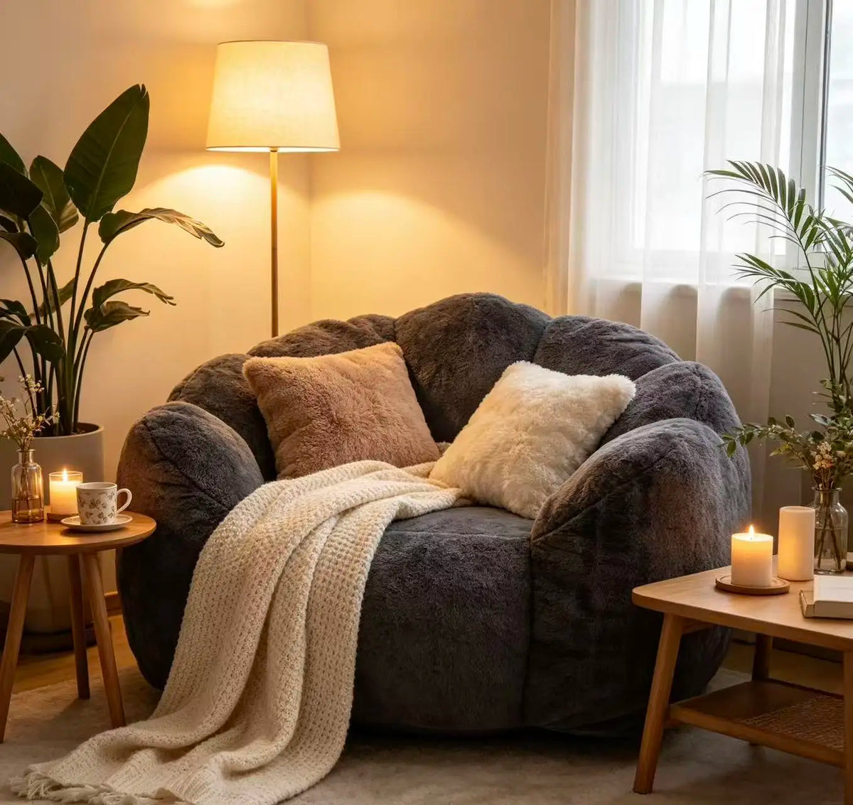 Cloud Petal Lounge Chair, Artificial Rabbit Velvet Cozy Accent Seat