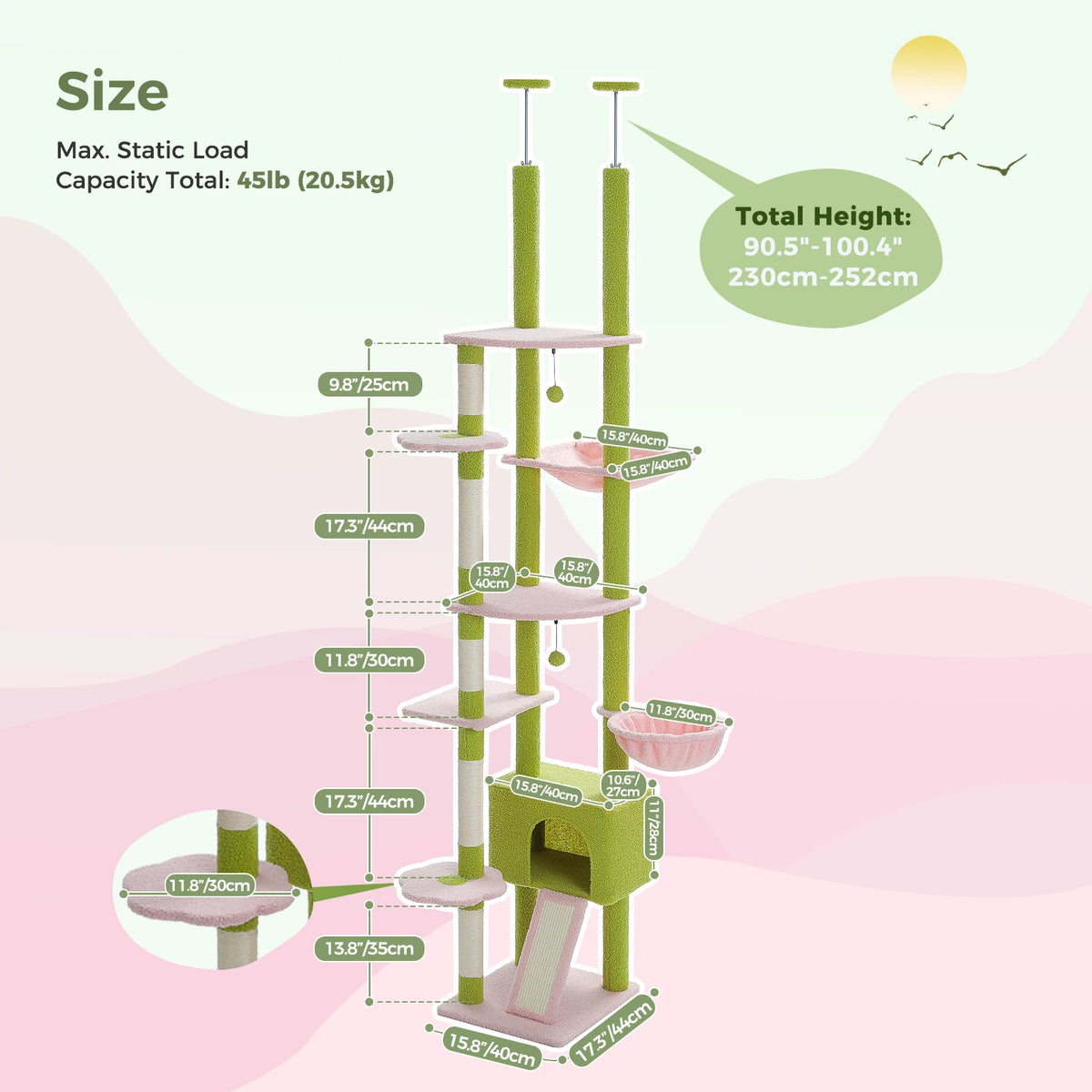PETEPELA Cactus Cat Tree With Condo Hammock And Scratching Post