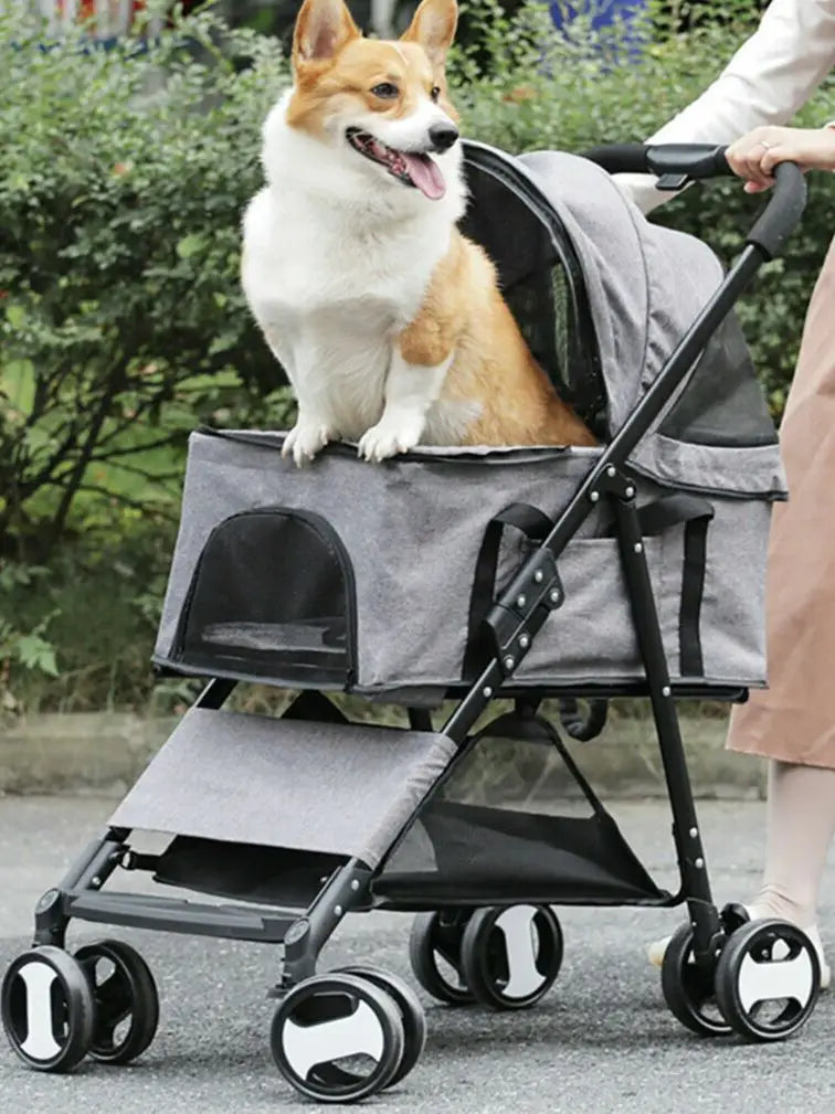 Portable Four Wheel Dog Carrier Trailer With Ventilated Mesh Windows