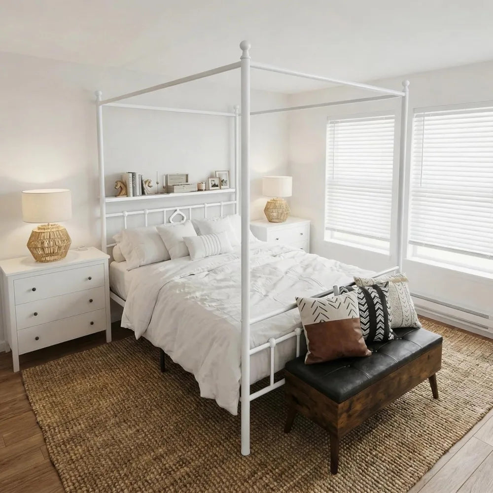 Bed Frame with Storage Headboard, Bed Frame with 4 Removable Posts, Sturdy Metal Platform with Under-Bed Storage Customized