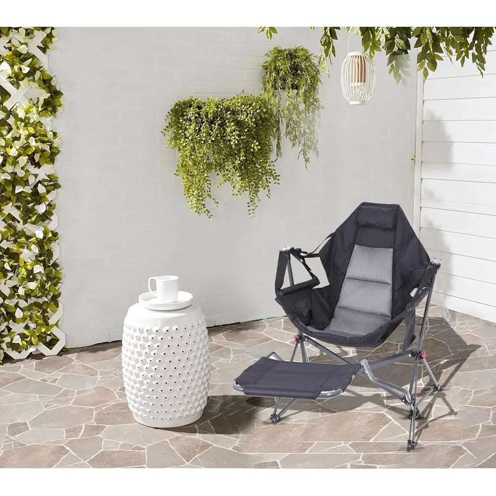 Portable Outdoor Hammock Chair with Stand, Removable Footrest, Carry Bag, and Cup Holder - Ideal for Camping, Hiking, Picnics, a