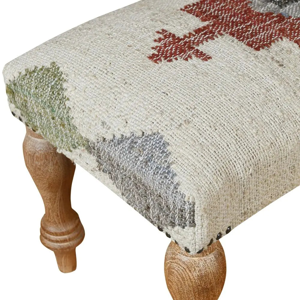 Home OffWhite Multicolor Handmade Upholstered Bench for Bedroom End of Bed Modern Accent Bench for Living Room, or Entryway Sea