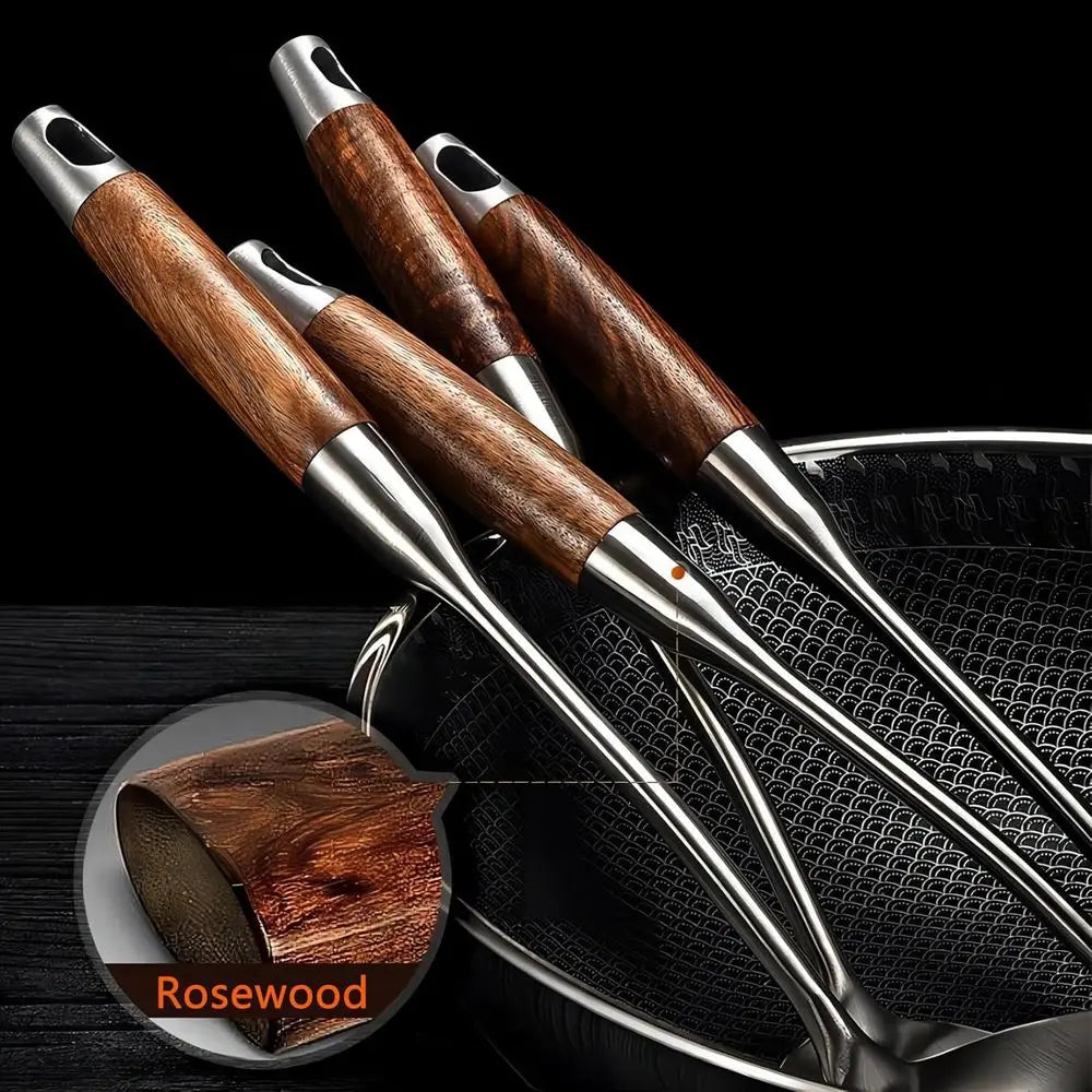 Strainer Skimmer Ladle, Slotted Spoons, Kitchen Utensils Durable 304 Stainless Steel Skimmers Pasta Strainer Spoon with Wooden H