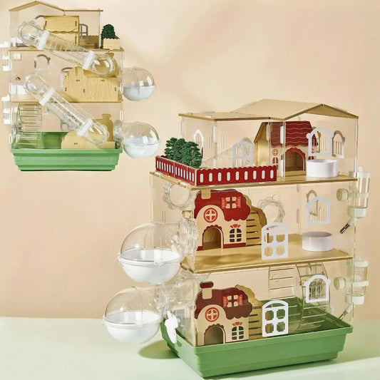 17 in 1 Clear Acrylic Hamster Cage with All Accessories, 13.5''L x 10''W x 21''H Dwarf Hamster Cage, Magnetic Contion Small Hams