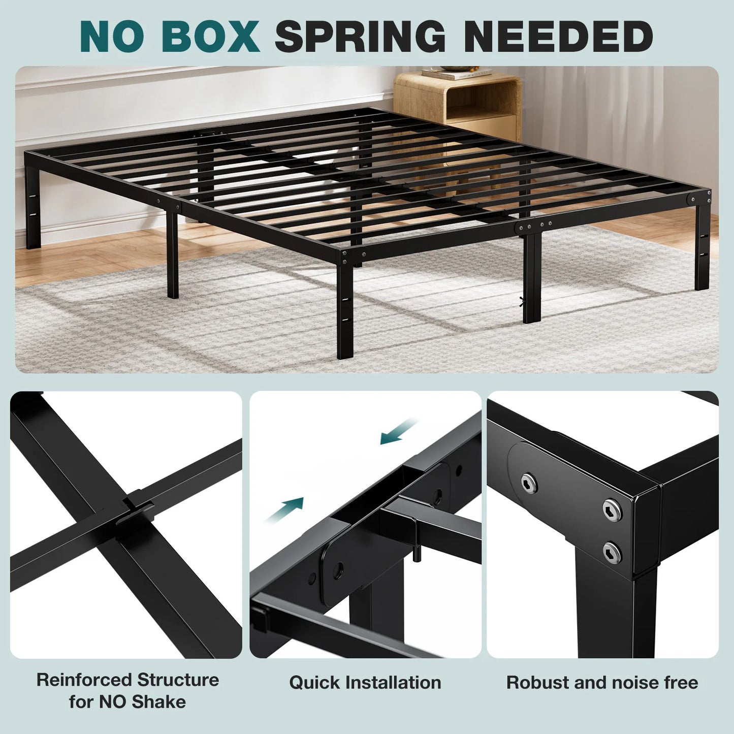 JHK Bed Frame Metal Platform With Sturdy Steel Slats Storage