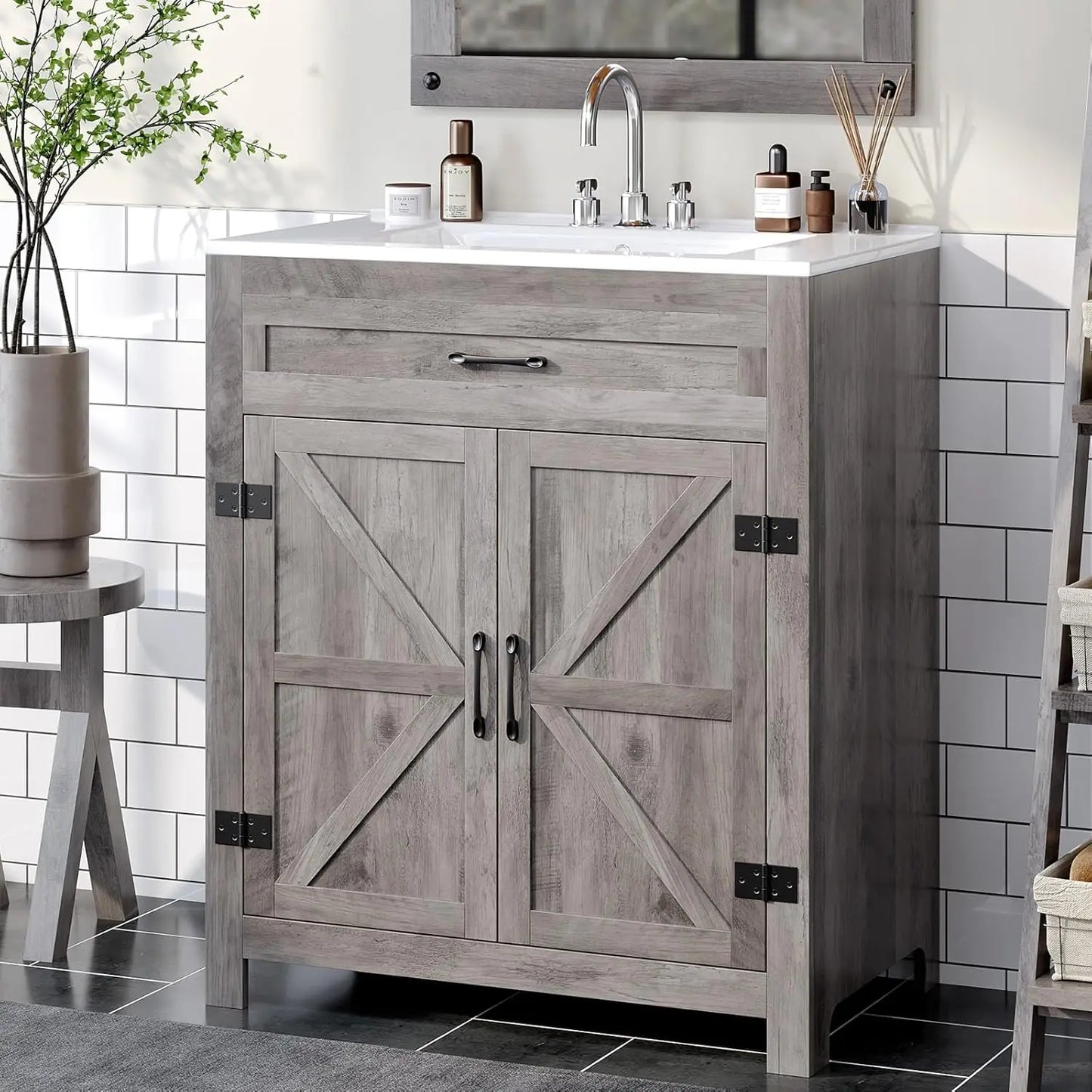 Farmhouse Bathroom Vanity With Sink And Storage Cabinet