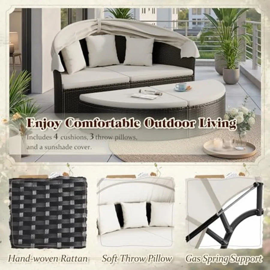 MDNG Outdoor Round Patio Daybed With Retractable Canopy