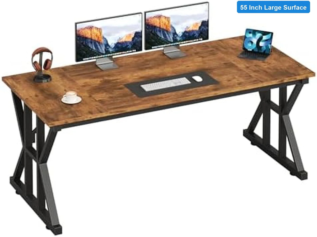 L Shaped Computer Desk With Steel Frame For Home Office