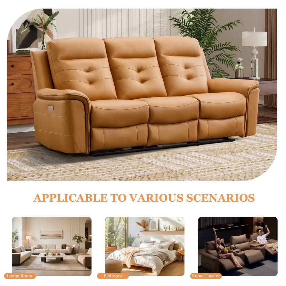 Power Recliner Sofa Couch, Breathable Faux Leather Reclining Couches with USB Charging Port, Overstuffed Armrest and Backrest,