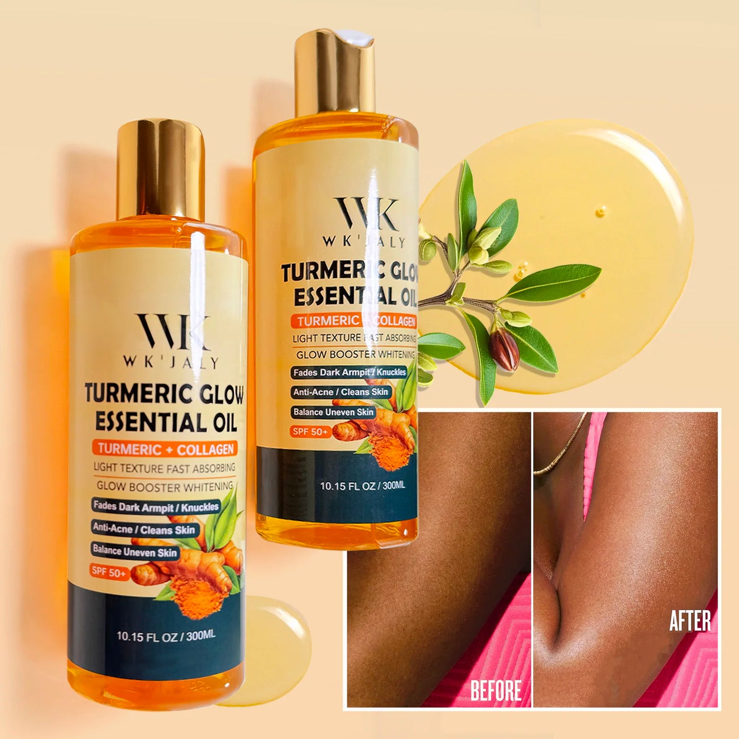 Turmeric Glowing Body Oil Jojoba Collagen Vitamin E Whitening Moisturizer