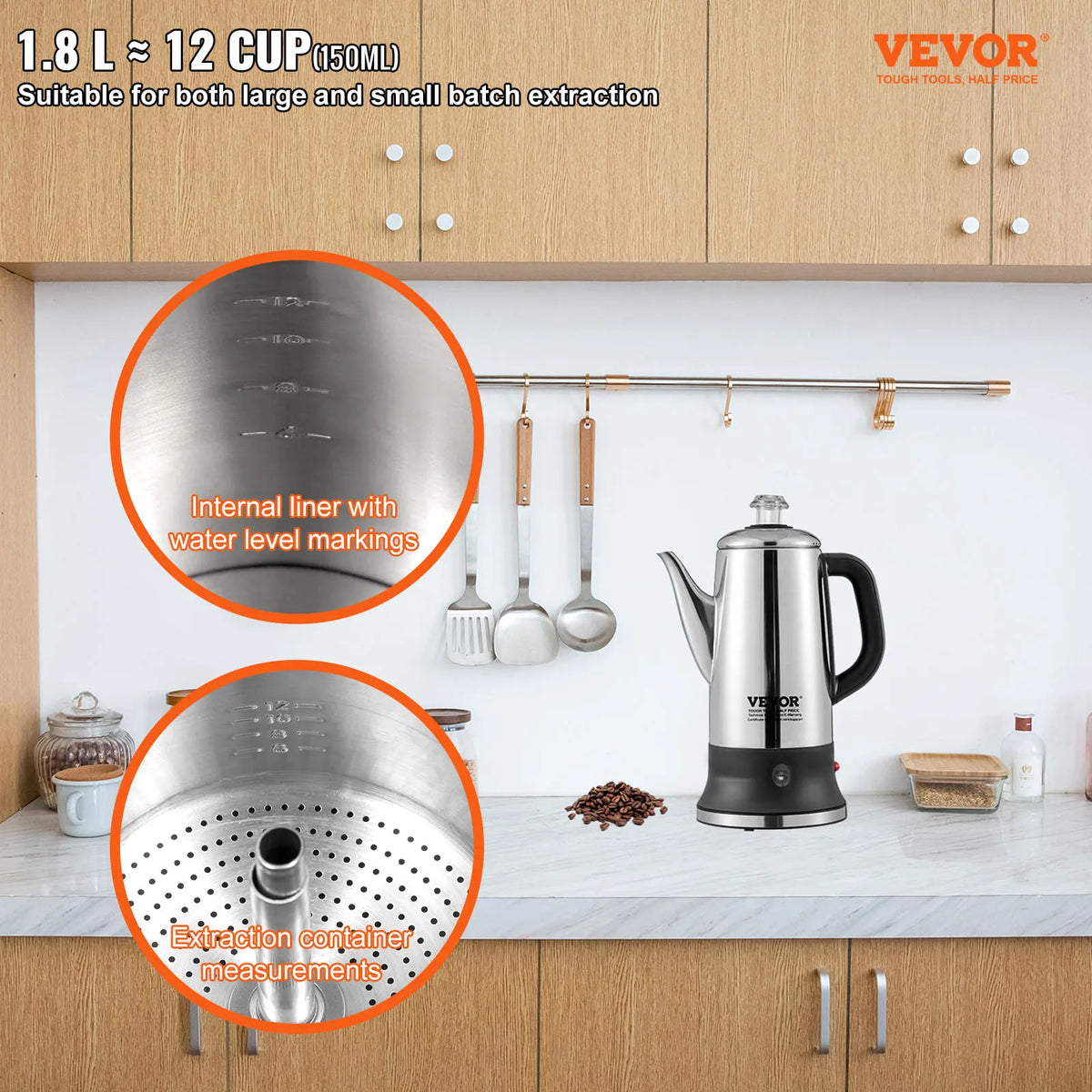 SucceBuy Electric Stainless Steel Coffee Percolator With Keep Warm Feature