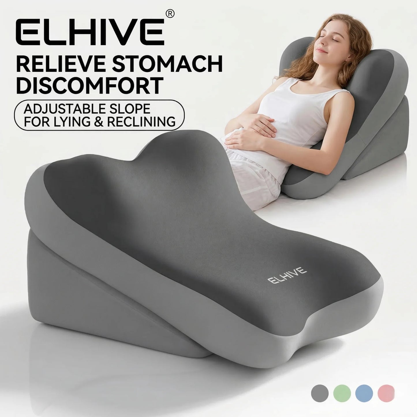 Adjustable Bed Wedge Pillow Memory Foam Backrest for Sitting up in Bed, Large Ergonomic Back Neck Lumbar Support Pillow for Reading Relaxing Gaming, 2-Piece Split Design, Non-Slip Base