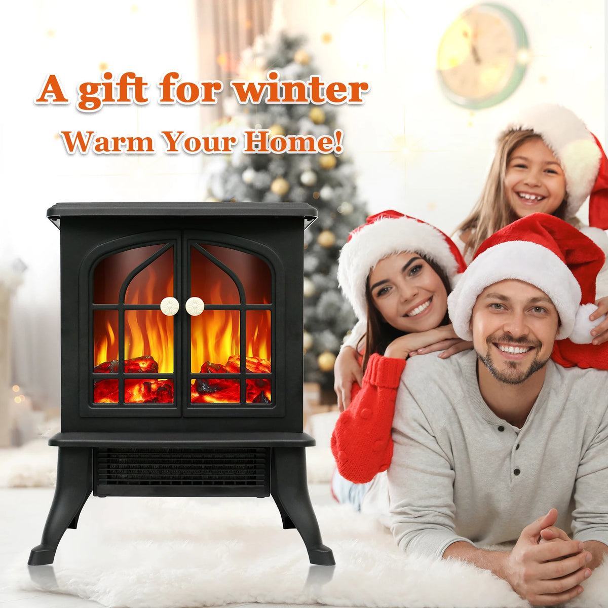 Electric Fireplace Heater 1500W Fireplace Air Heater Space Heater with 3D Realistic Flame Effect Overheating Protection for Home