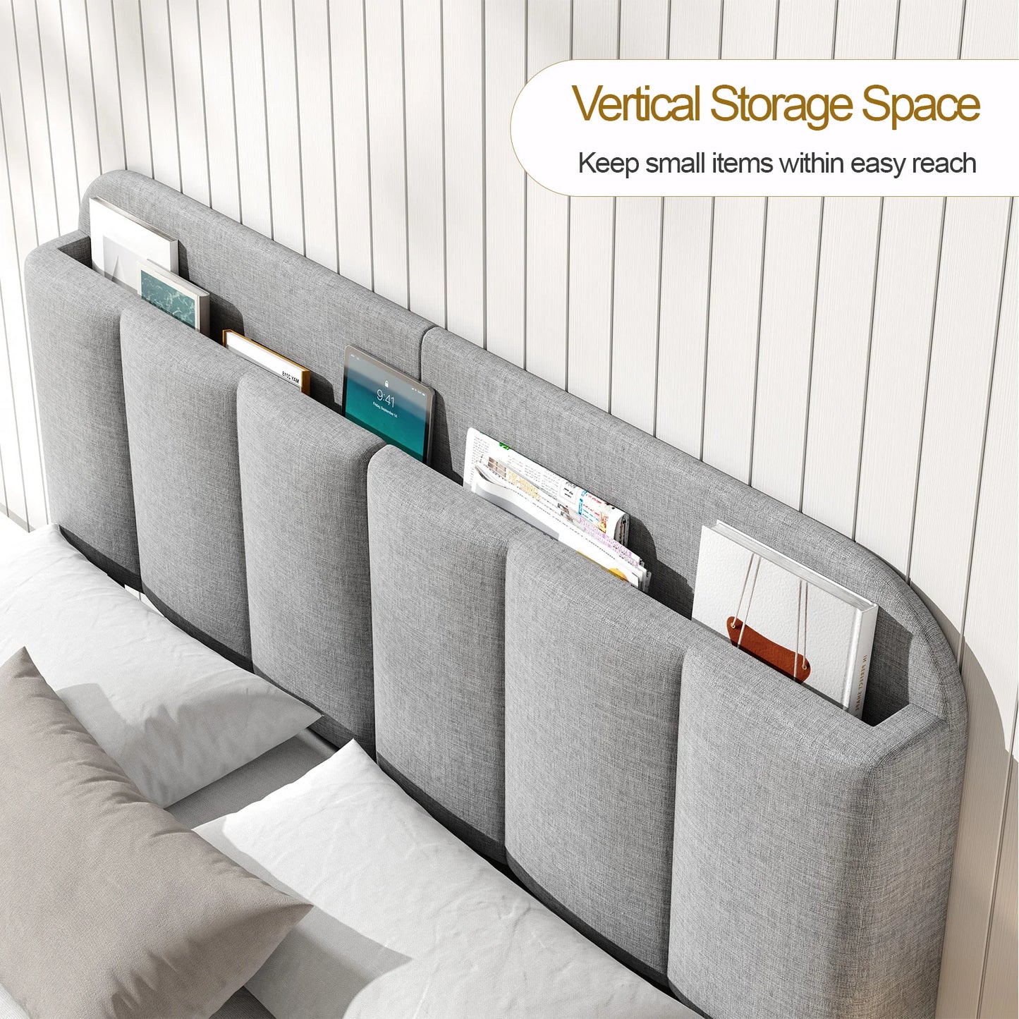 ONBRILL Adjustable Headboard Bed Frame Linen With RGB LED