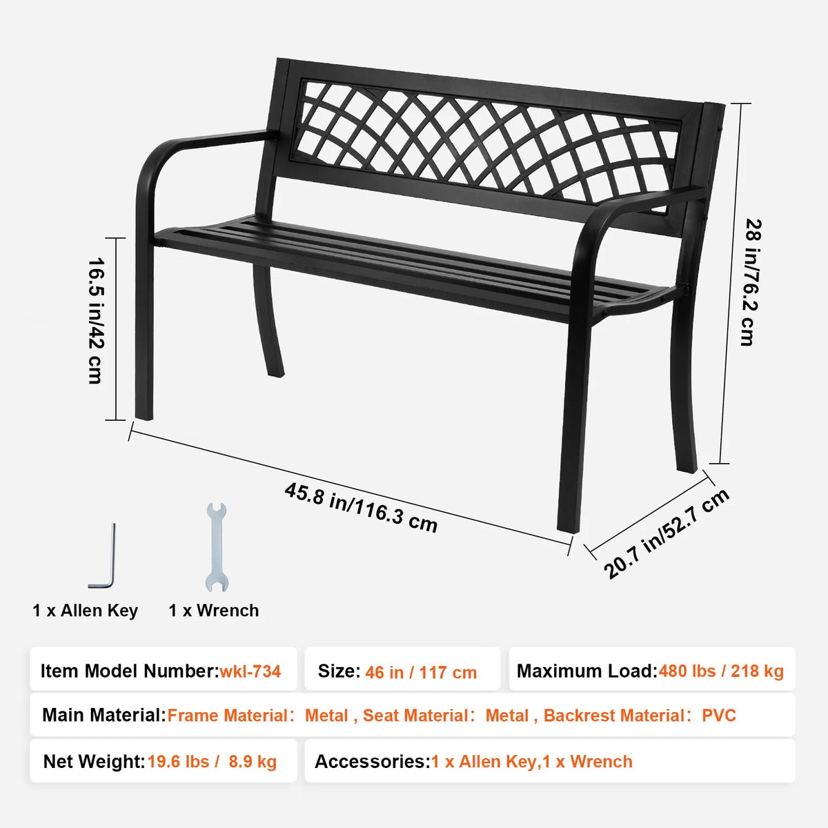 SucceBuy Outdoor Bench Wooden Metal Garden Bench for Outdoors 480 lbs Load Capacity Bench Outdoor Garden Park Bench