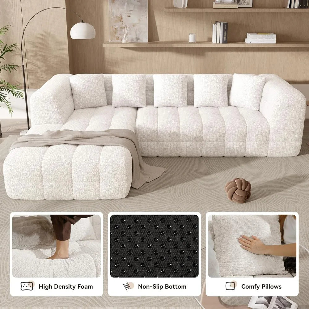 Modern Chenille L Shaped Tufted Sectional Sofa With Boneless Design