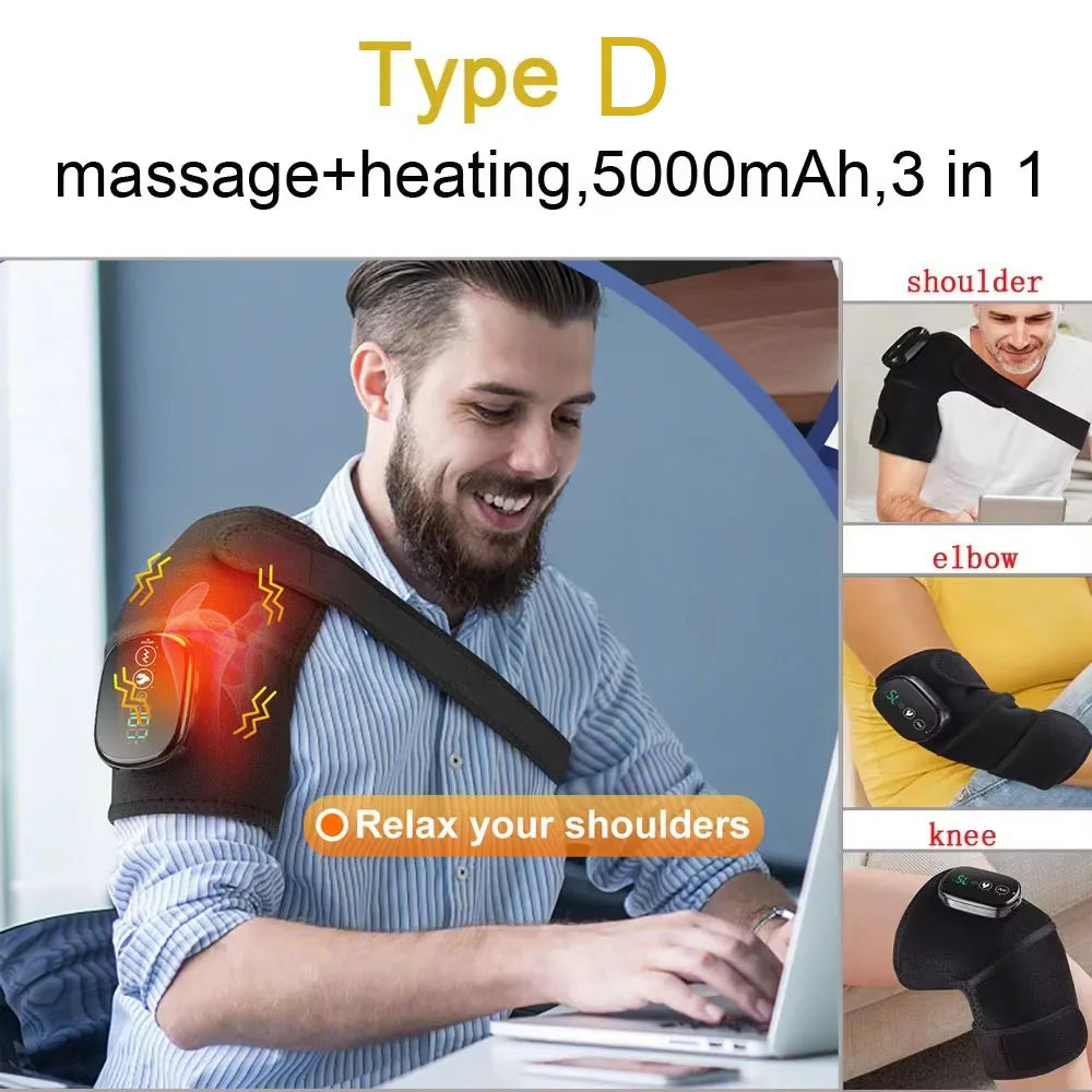 Electric Heating Shoulder Massager Vibration Shoulder Knee Brace 2 in 1  Massage Blets Warmer Heated Muscle Relax Pads