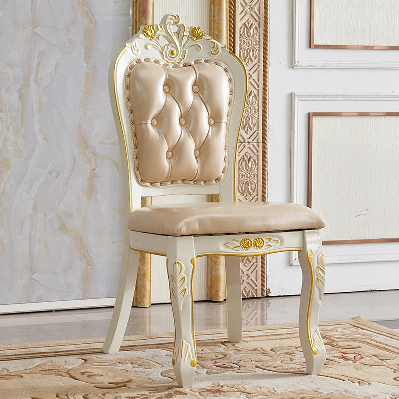 European Marble Dining Table And Carved Solid Wood Chair Set