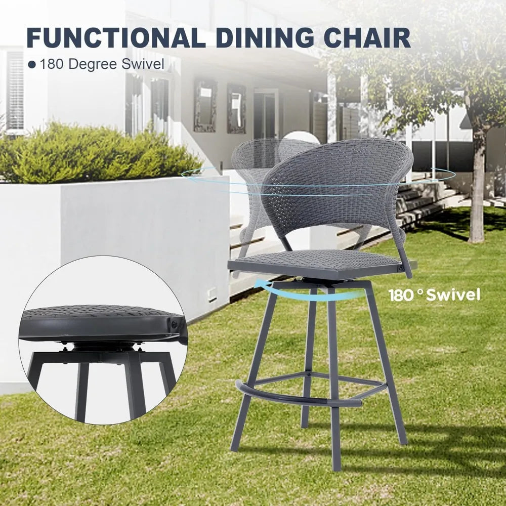 Patio 3 Pieces Outdoor Bar Set, 27.6 Round Bar Height Table with Umbrella Hole and 2 Swivel Rattan Chairs, Outdoor Bistr