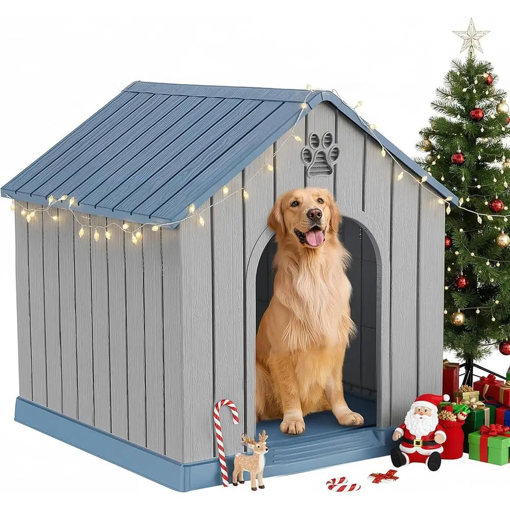 Large Dog House Indoor Outdoor Waterproo,Puppy Shelter with Air Vents and Elevated loor,Sturdy Dog Kennel or Small to Large Size