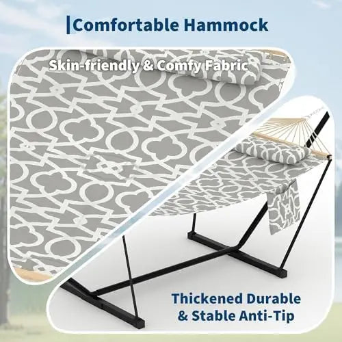 2-Person Hammock with Steel Stand, Portable & Foldable, 12FT, 450LBS | Adjustable steel frame, anti-tip stable design