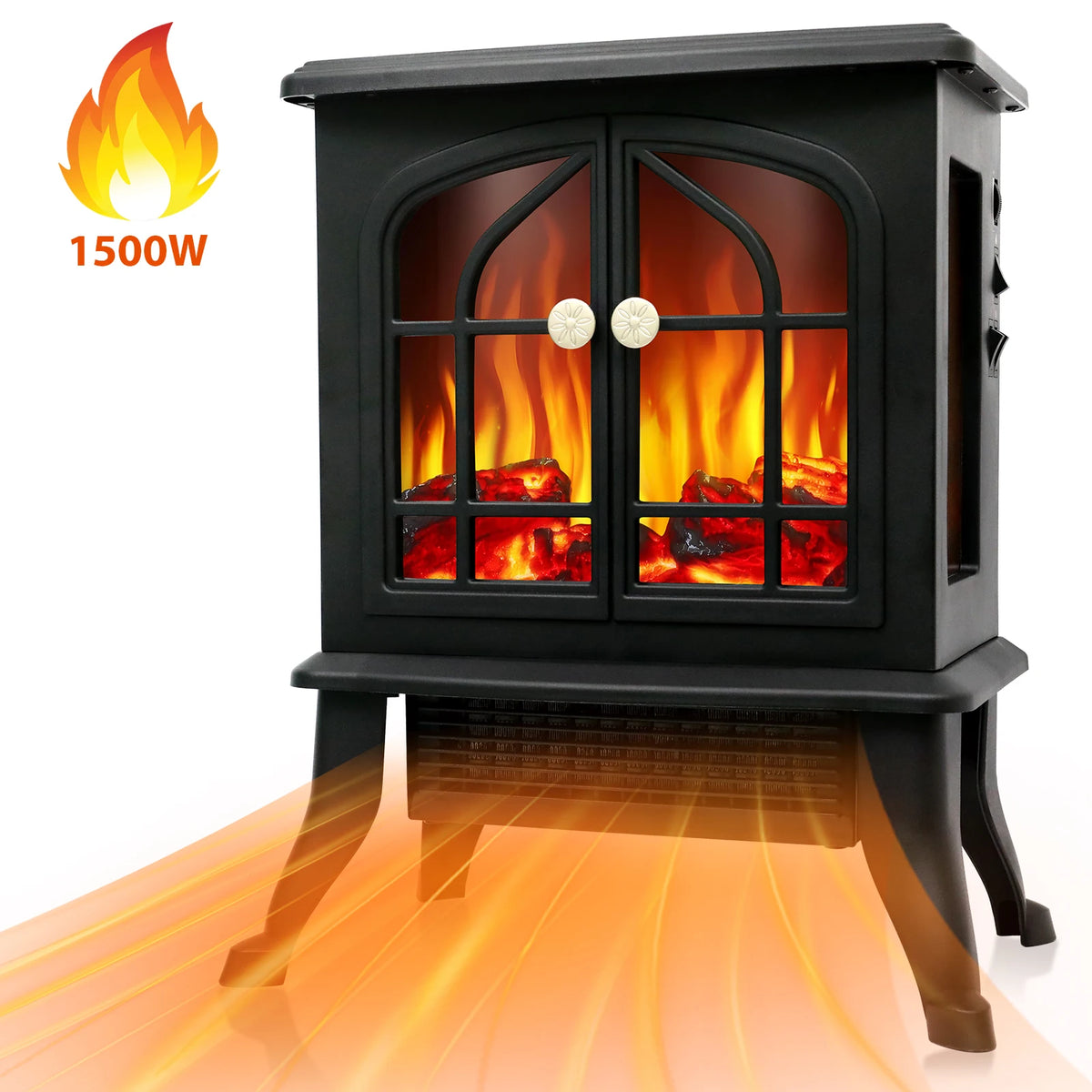 Electric Fireplace Heater 1500W Fireplace Air Heater Space Heater with 3D Realistic Flame Effect Overheating Protection for Home