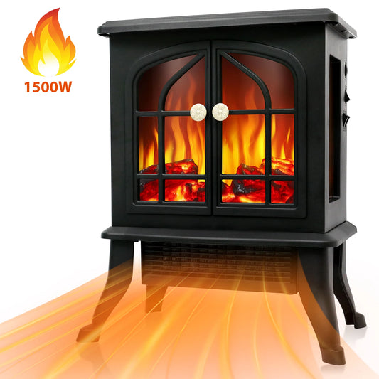 Electric Fireplace Heater 1500W Fireplace Air Heater Space Heater with 3D Realistic Flame Effect Overheating Protection for Home