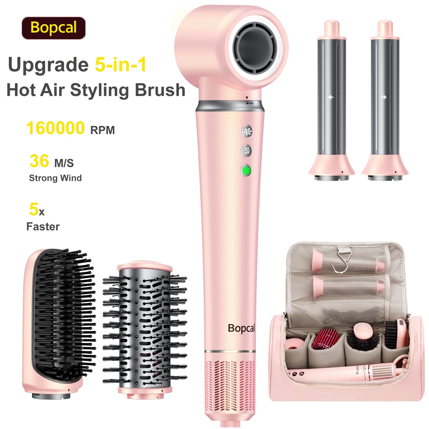 5 in 1 High Speed Hair Dryer,Hot Air Comb Set,Hair Brush,Curling Iron,Hair Straightener Styling Tool, Blow Dryer Gift Box