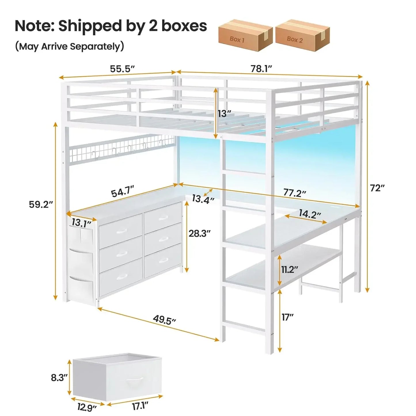 Loft Bed Full Size With U Shaped Desk And StorageSpace