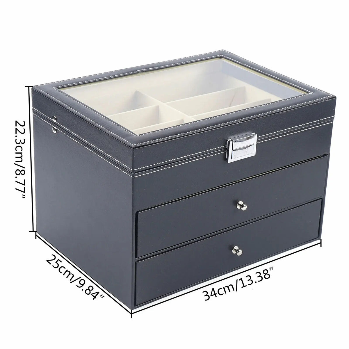 PU Leather Sunglasses Display Box Glass Window Jewelry Organizer for Glasses Rings Necklaces