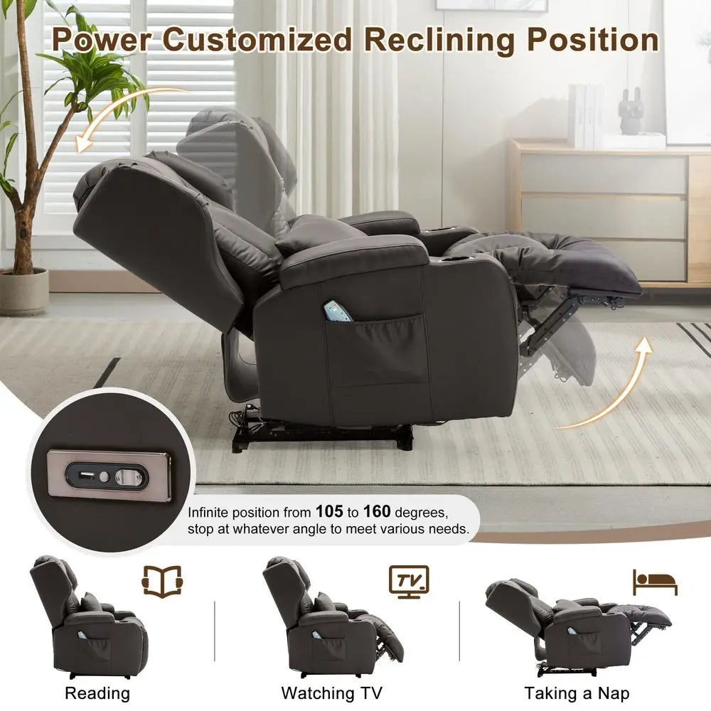 Power Recliner Chair, Electric Wall Hugger Reclining Sofa with Massage amp Heat, Overstuffed Movie Theater Seating with LED USB