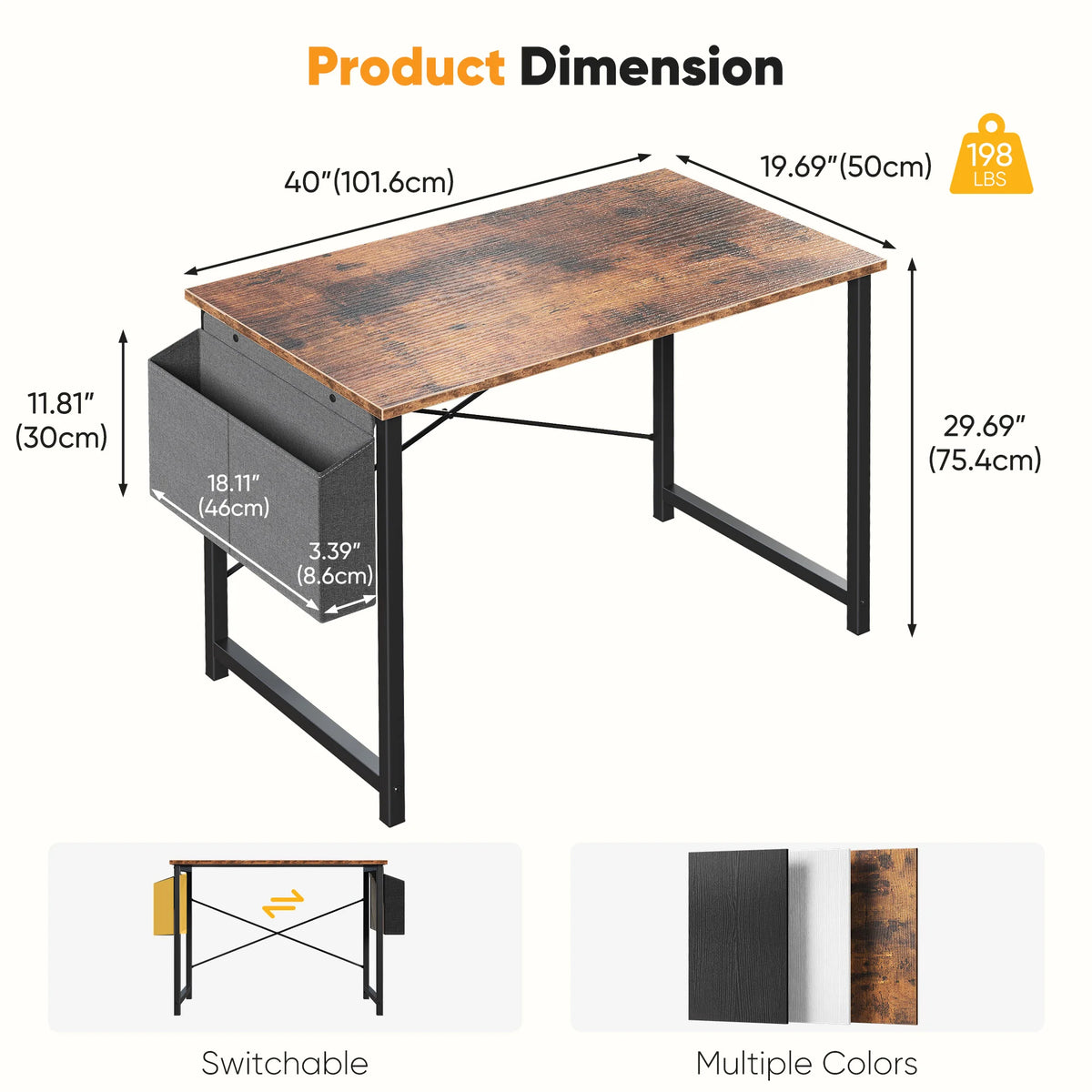 JHK Wooden Computer Desk With Metal Frame And Storage Bag